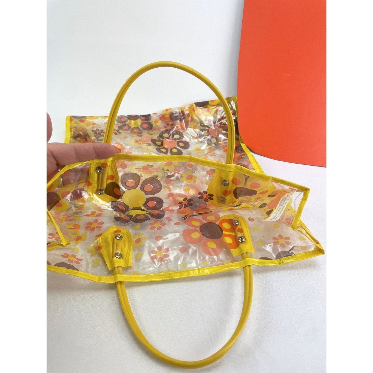 Vintage 60s plastic tote, flower power bag